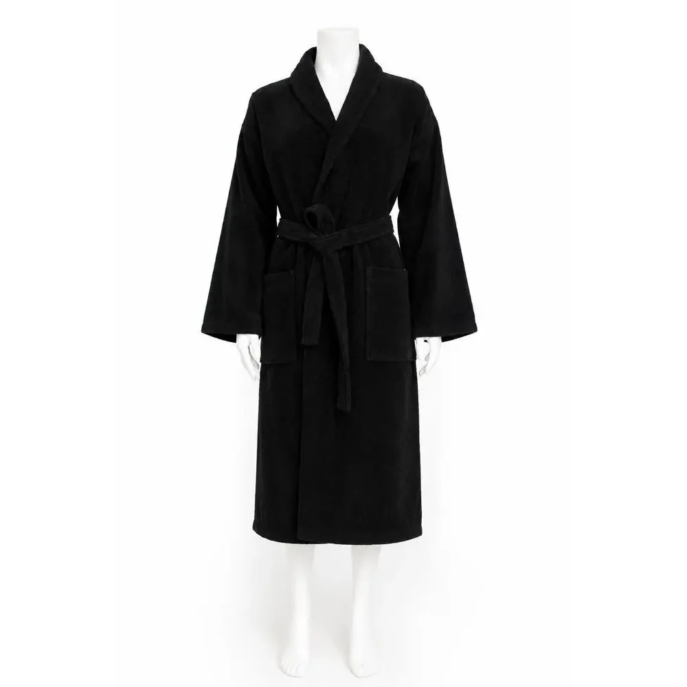 Black Bathrobe 100% Cotton Unisex Soft Spa Robe S/M Turkish Towel Belted Pockets